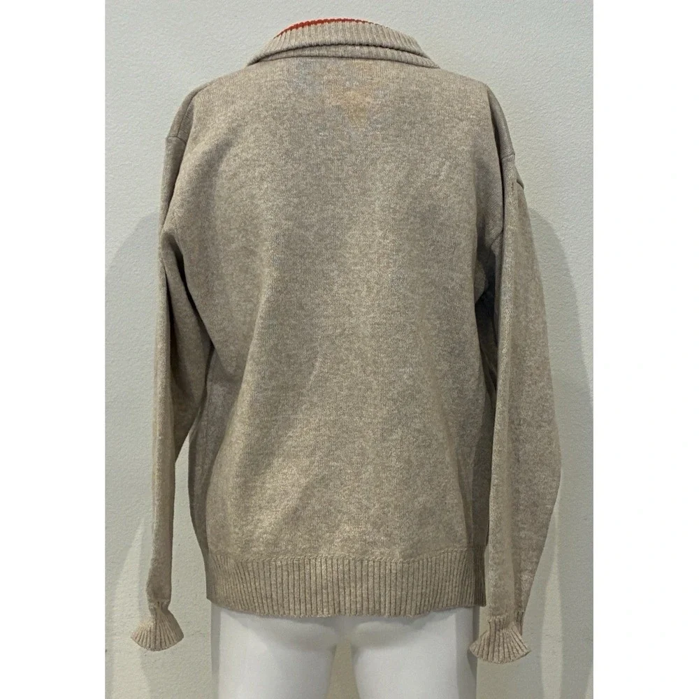 Yeokou Mens Cashmere Wool Blend Full Zip Cardigan Sweater Beige Plaid Lined XL